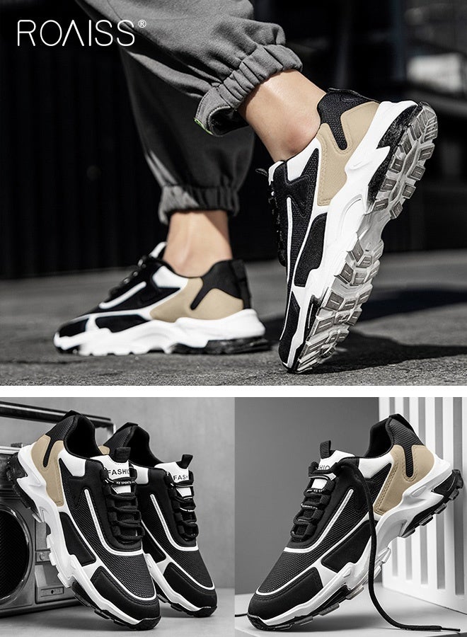 roaiss Men's Stylish Sneakers, Lace up Low Top Sneakers with Soft Lining, Non Slip Trainers, Breathable Lightweight Running Shoes for Men, Suitable for Daily Wear and Outdoor Activities Black White and Brown Color Blocking - Image 5